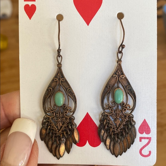 🎉 BEAUTIFULLY BOHO TURQUOISE & COPPER FRINGE EARRINGS‼️ - Picture 1 of 1